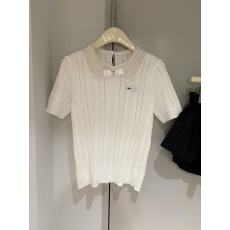 批发重工娃娃领钉珠针织上衣女小香风精美针织小衫短袖