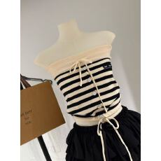 批发慵懒条纹系 舒适百搭显瘦条纹针织抹胸上衣女夏季