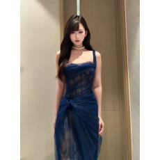 批发微胖法式高级感轻纱抹胸吊带连衣裙女冬季轻熟风收腰显瘦<b class='q'>礼服</b><b class='q'>长裙</b>