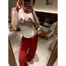 批发<b class='q'>套装</b>女2026新款韩系辣妹风修身短款挂脖背心高腰显瘦红色阔腿裤子