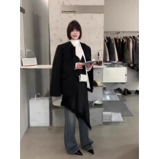 批发一整套ootd穿搭套装韩版宽松西装外套半高领打底衫不规则吊带裙子