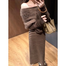 批发气质显瘦斜肩性感辣妹外穿<b class='q'>长袖</b>针织毛衣上衣洋气休闲百搭时尚套装