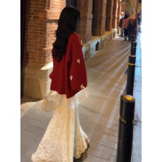 批发甜美淑女风红色蝴蝶结毛衣开衫女减龄针织上衣秋<b class='q'>冬</b>圣诞新年氛围感