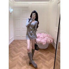 批发纯欲风灰色气质v领针织衫女装秋<b class='q'>冬</b>季新款修身中长款休闲时尚上衣