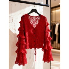 批发2026<b class='q'>冬</b>季轻奢减龄洋气独特巨好看的新年穿搭本命年红色蕾丝上衣女