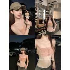 批发法式设计感气质性感毛毛拼接抹胸背心女秋<b class='q'>冬</b>高腰垂感阔腿长裤套装