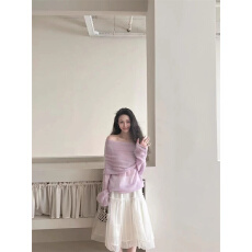 批发女装套装一字领长袖针织衫2026春季<b class='q'>时尚</b>高腰百搭显瘦半身裙两件套