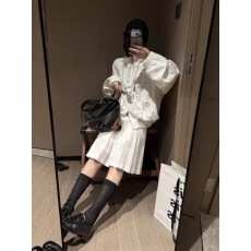 批发独特漂亮一整套2026新款韩系洋气减龄<b class='q'>花苞</b>领外套显瘦百褶<b class='q'>裙</b>裤套装