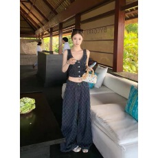 批发菱格钩花牛仔马甲背心套装<b class='q'>女</b>2026夏季新款高级感<b class='q'>直筒</b>阔腿裤<b class='q'>两件</b>套
