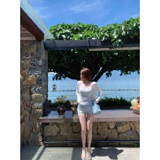 批发韩系辣妹风洋气小众休闲内搭简约独特长袖开衫上衣高腰修身短裤女