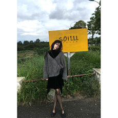批发早秋韩系慵懒风宽松显瘦百搭宽松V领针织衫不规则<b class='q'>连衣裙</b>套装