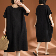 批发实拍 2026 大码<b class='q'>女</b>装 胖MM100棉提花休闲韩式文艺<b class='q'>连衣裙</b>