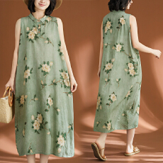 批发实拍 2026 大码女装 胖MM洗水亚麻新中式<b class='q'>复古</b>文艺半开衫<b class='q'>长裙</b>