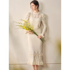 批发纤纤家 白兰 镂空烫钻羊毛针织衫半裙重要场合高级感女装套装<b class='q'>秋</b>冬