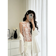 批发2026春夏新<b class='q'>款</b><b class='q'>走</b><b class='q'>秀</b><b class='q'>款</b>小众个性立体雪纺花设计网纱背心上衣