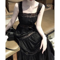 批发【蕾丝拼接裙】白 / 黑 100%棉 法式吊带<b class='q'>连衣裙</b>