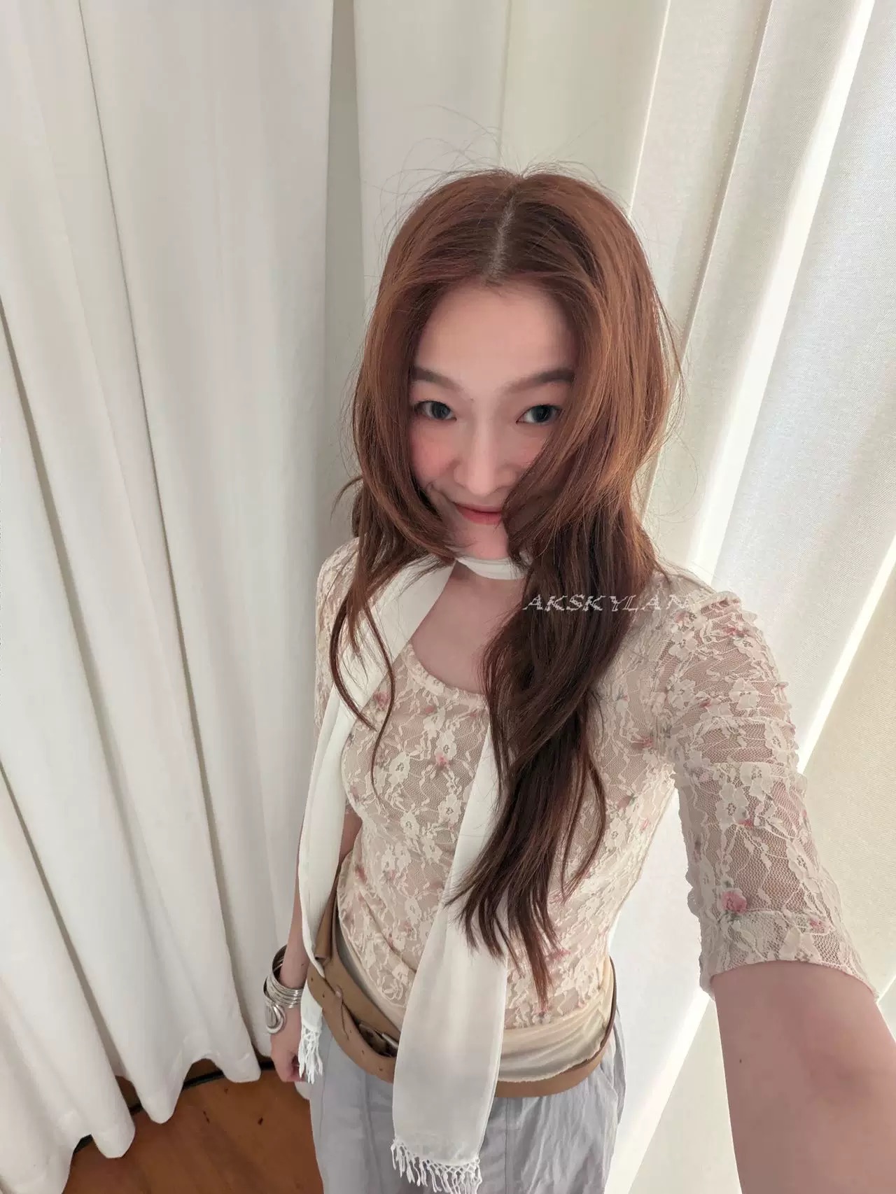 ak skylan 너무 미 했 봄 여름 착용 가져 가라. 살구 색상 레이스 5 점 소매 꽃 맨위 기본 셔츠