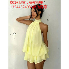 批发跨境挂脖雪纺短裙<b class='q'>欧美</b>风性感辣妹茶歇款宽三亚度假裙连衣裙跨境