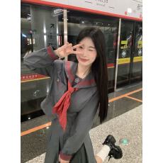 批发实拍 水玉中间服灰色红襟线水手服原创JK制服春秋季长袖套装