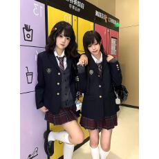 批发JK制服西装外套女校供学院风西服套装黑色格裙针织开衫格裙