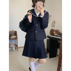 批发jk 短款水手领小黑外套女<b class='q'>春</b>秋收腰显瘦套装轻亚韩女西装制服套装