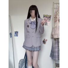 批发香芋紫jk收腰西装学院制服校供感日系三粒扣百搭西服衬衣裙子套装