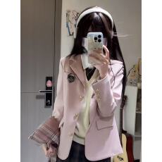 批发粉色表参大jk制服套装学院风女西服校供感三粒扣西装