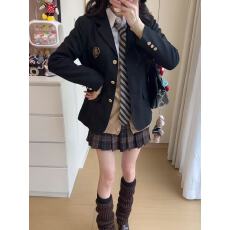 批发三粒扣西服 原创jk制服西装学院风日系黑色茶色毛衣开衫套装