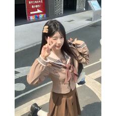批发实拍 水玉中间服来块巧克力收腰水手服jk制服套装女装