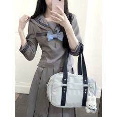 批发水手服日系学生服学院风jk制服女春秋短<b class='q'>长袖</b>灰色百褶<b class='q'>裙</b>套装