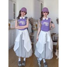 批发紫色无袖坎肩纯棉背心女外穿防晒衬衣花苞裤<b class='q'>夏季</b>小众吊带上衣套装