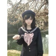 批发学院风甜美jk制服套装女<b class='q'>秋</b>季日系校供绀色水手服长袖百褶裙俩件套