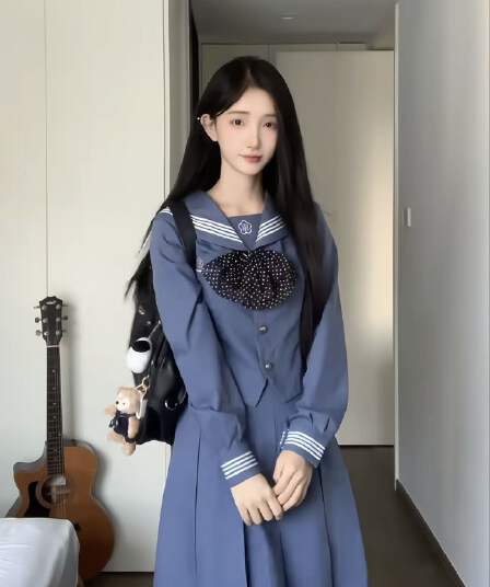 물 옥 구마모토 블루 오리지널 정품 일본식 jk 유니폼 봄 신제품 쇼 와 센스 학교 들어 허리 수축 슬림해 보이는 세일러복