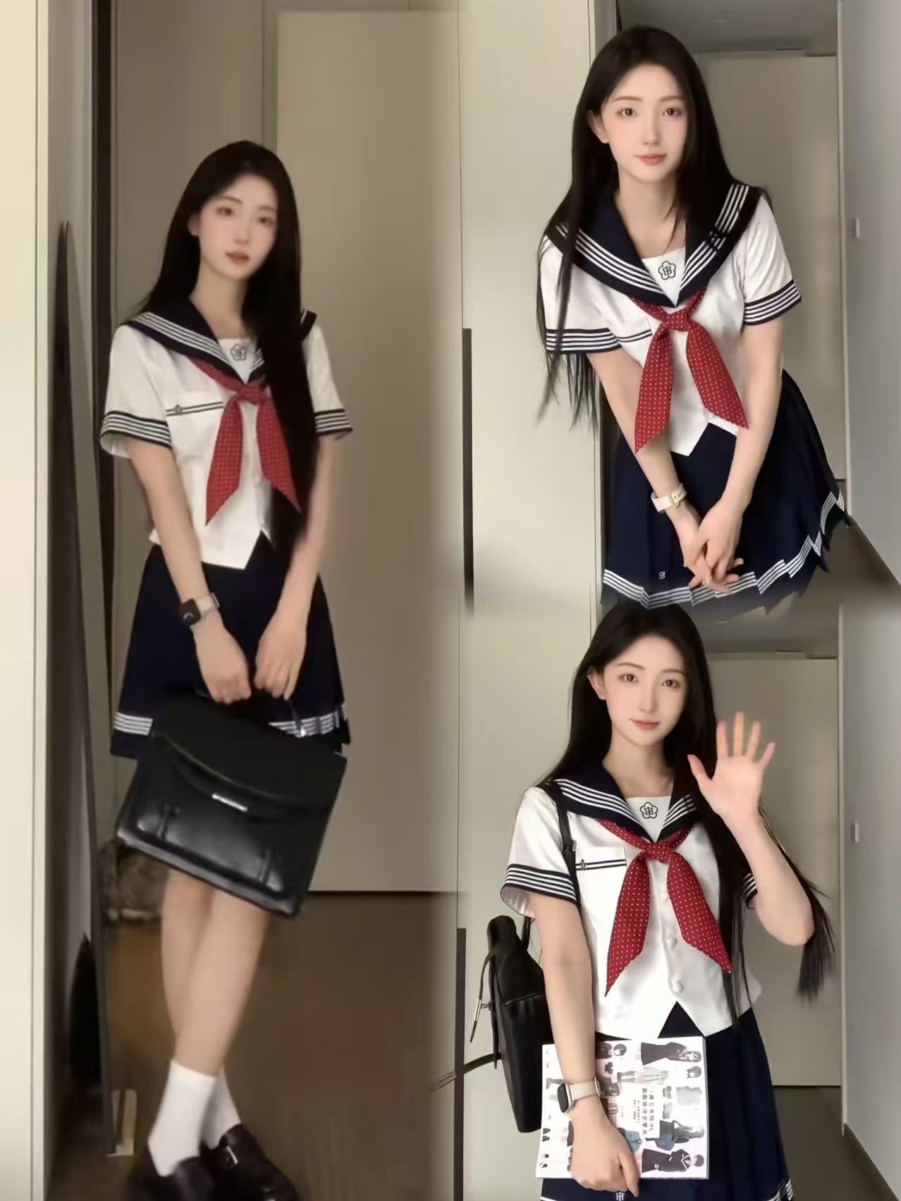 물 옥 여름 옷 일본식 선원 칼라 jk 유니폼 여성복 A라인 스커트 슬림해 보이는 학원 스타일