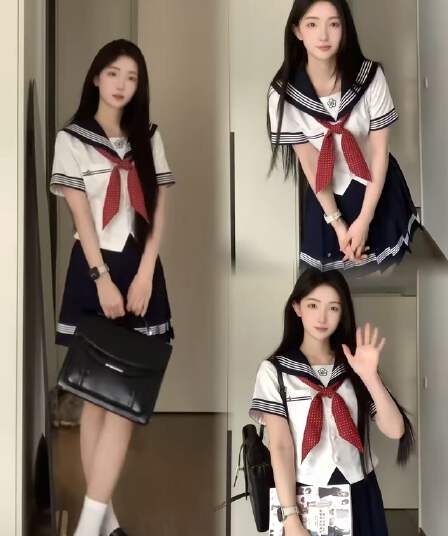 물 옥 여름 옷 일본식 선원 칼라 jk 유니폼 여성복 A라인 스커트 슬림해 보이는 학원 스타일