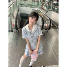 批发实拍小栀蓝色收腰jk制服水手服日系套装学院风短袖<b class='q'>夏</b>服套装女