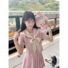 批发实拍 日系甜水手服jk制服夏季学院风收腰显瘦短袖上衣百褶裙套装