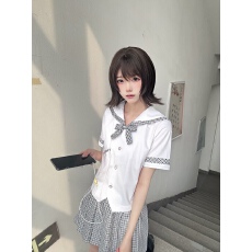 批发中牌澜岛中JK制服水手服短袖<b class='q'>夏</b>服格裙学院风套装<b class='q'>夏</b>百褶裙