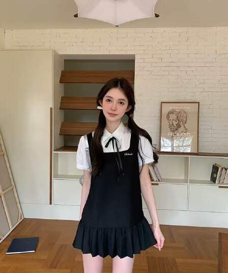 조끼 스커트 학원 스타일 여성 여름 달콤함 귀여운 퍼플 색상 슬립 드레스 셔츠 점프 슈트 치마 세트 도쿄 세 살 시간 기억하다 jk