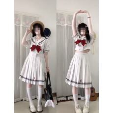 批发【星本川】饭饭少女家校供感水手服JK制服夏季短袖双排扣中长裙