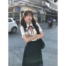 批发jk背带裙女小个子学院风短袖白衬衫连衣裙套装女班服毕业服套装