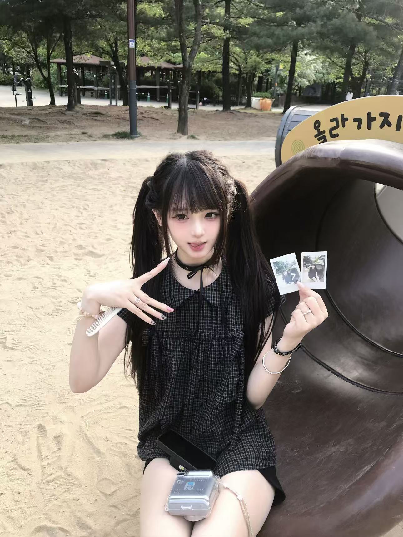 베이비 칼라 체크무늬 스트랩 반팔 여성 셔츠 여름 새로운 루즈핏 캐주얼 슬림해 보이는 레트로 인형 셔츠 티셔츠