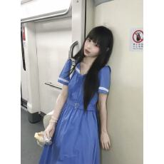 批发盐渍青梅jk【海屿来信】克莱因蓝收腰蕾丝蓝色连衣<b class='q'>裙</b>花边度假法式