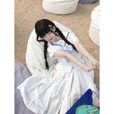 批发*白月汐*水色满襟双子<b class='q'>夏</b>日清新JK水手服长裙套装学院风
