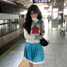 批发车厘子jk【<b class='q'>春</b>日部小葵】原创日系学院风水手服收腰上衣百褶裙套装