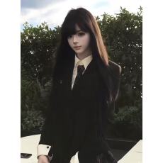 批发韩系学院风气质长袖jk制服<b class='q'>外套女</b>秋新款收腰绑带衬衣格纹裙三件套