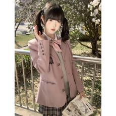 批发三粒扣西服外套jk制服原创秋校供感学院风针织毛衣裙衬衣领结套装