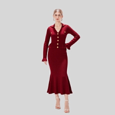 批发实拍有货高品质<b class='q'>欧美</b>秋冬季新款时尚针织翻领修身显瘦长袖长<b class='q'>连衣裙</b>