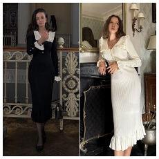 批发2025复古淑女<b class='q'>欧美</b>跨境法式<b class='q'>长裙</b>荷叶边连衣裙针织裙秋冬新款毛衣裙