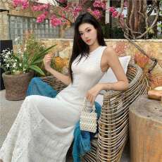 批发气质绝美镂空钉珠小香名媛<b class='q'>长裙</b>显瘦无袖高级<b class='q'>夏季</b>背心气质连衣裙子